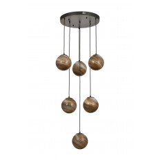 Avizemoda Galaksi 6 lı Toprak Desen Camlı Salon Oturma Odası Modern Sarkıt Avize - (Siyah Kasa)