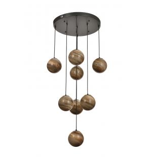 Avizemoda Galaksi 8 li Toprak Desen Camlı Salon Oturma Odası Modern Sarkıt Avize - (Siyah Kasa)