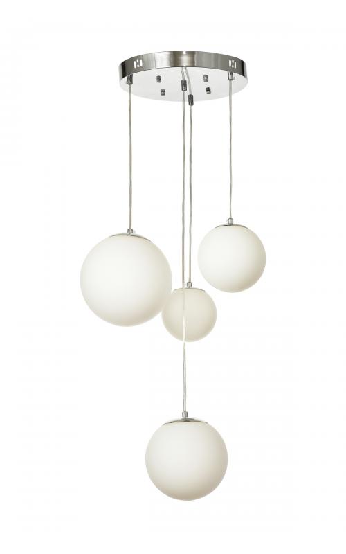 Avizemoda Pigaro 4 lü Beyaz Renk Camlı Salon Oturma Odası Modern Sarkıt Avize - (Krom Kaplama)