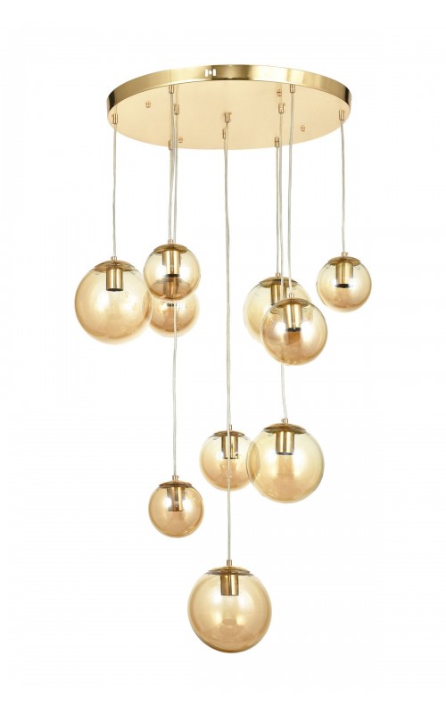 Avizemoda Pigaro 10 lu Bal Renk Camlı Salon Oturma Odası Modern Sarkıt Avize - (Gold Kaplama)