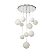 Avizemoda Pigaro 10 lu Beyaz Renk Camlı Salon Oturma Odası Modern Sarkıt Avize - (Krom Kaplama)