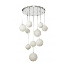 Avizemoda Pigaro 10 lu Beyaz Renk Camlı Salon Oturma Odası Modern Sarkıt Avize - (Krom Kaplama)