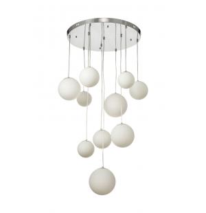Avizemoda Pigaro 10 lu Beyaz Renk Camlı Salon Oturma Odası Modern Sarkıt Avize - (Krom Kaplama)