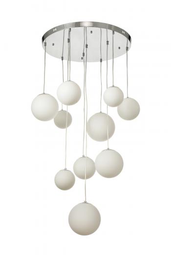 Avizemoda Pigaro 10 lu Beyaz Renk Camlı Salon Oturma Odası Modern Sarkıt Avize - (Krom Kaplama)