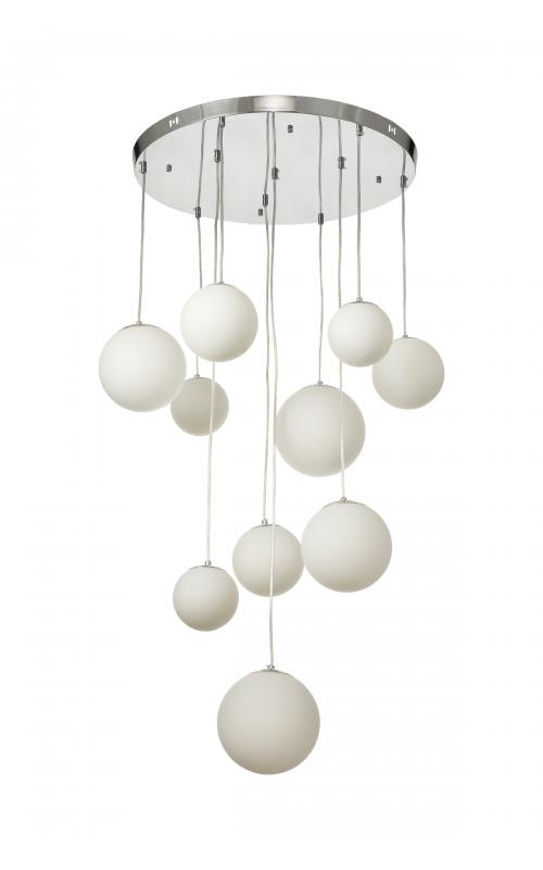 Avizemoda Pigaro 10 lu Beyaz Renk Camlı Salon Oturma Odası Modern Sarkıt Avize - (Krom Kaplama)