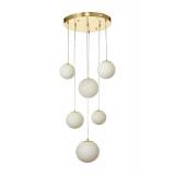 Avizemoda Pigaro 6 lı Beyaz Renk Camlı Salon Oturma Odası Modern Sarkıt Avize - (Gold Kaplama)