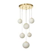 Avizemoda Pigaro 6 lı Beyaz Renk Camlı Salon Oturma Odası Modern Sarkıt Avize - (Gold Kaplama)