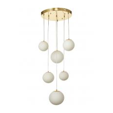 Avizemoda Pigaro 6 lı Beyaz Renk Camlı Salon Oturma Odası Modern Sarkıt Avize - (Gold Kaplama)