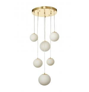 Avizemoda Pigaro 6 lı Beyaz Renk Camlı Salon Oturma Odası Modern Sarkıt Avize - (Gold Kaplama)
