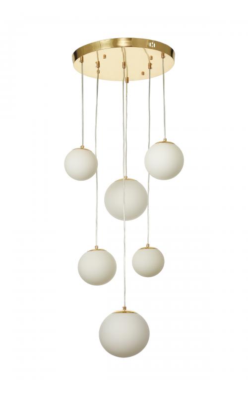 Avizemoda Pigaro 6 lı Beyaz Renk Camlı Salon Oturma Odası Modern Sarkıt Avize - (Gold Kaplama)