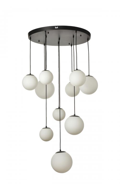 Avizemoda Pigaro 10 lu Beyaz Renk Camlı Salon Oturma Odası Modern Sarkıt Avize - (Siyah Kasa)