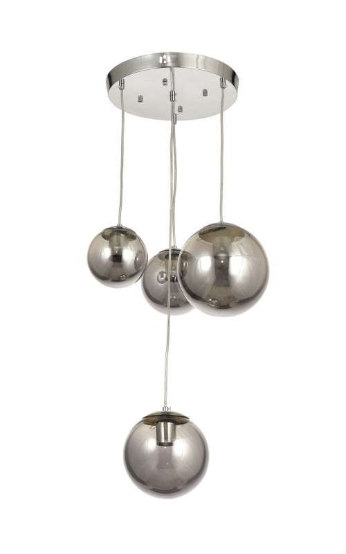 Avizemoda Pigaro 4 lü Füme Renk Camlı Salon Oturma Odası Modern Sarkıt Avize - (Krom Kaplama)