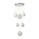 Avizemoda Pigaro 6 lı Beyaz Renk Camlı Salon Oturma Odası Modern Sarkıt Avize - (Krom Kaplama)