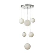 Avizemoda Pigaro 6 lı Beyaz Renk Camlı Salon Oturma Odası Modern Sarkıt Avize - (Krom Kaplama)