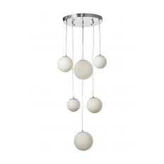 Avizemoda Pigaro 6 lı Beyaz Renk Camlı Salon Oturma Odası Modern Sarkıt Avize - (Krom Kaplama)