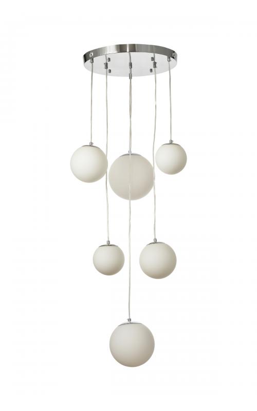 Avizemoda Pigaro 6 lı Beyaz Renk Camlı Salon Oturma Odası Modern Sarkıt Avize - (Krom Kaplama)