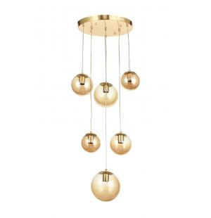 Avizemoda Pigaro 6 lı Bal Renk Camlı Salon Oturma Odası Modern Sarkıt Avize - (Gold Kaplama)