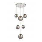 Avizemoda Pigaro 6 lı Füme Renk Camlı Salon Oturma Odası Modern Sarkıt Avize - (Krom Kaplama)