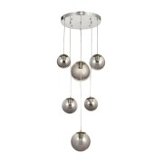 Avizemoda Pigaro 6 lı Füme Renk Camlı Salon Oturma Odası Modern Sarkıt Avize - (Krom Kaplama)