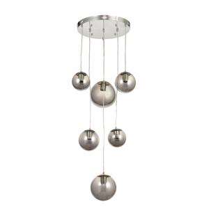 Avizemoda Pigaro 6 lı Füme Renk Camlı Salon Oturma Odası Modern Sarkıt Avize - (Krom Kaplama)