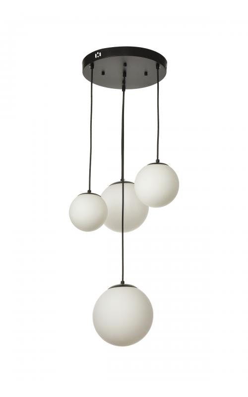 Avizemoda Pigaro 4 lü Beyaz Renk Camlı Salon Oturma Odası Modern Sarkıt Avize - (Siyah Kasa)