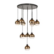 Avizemoda Side 10 lu Kahve Camlı Salon Oturma Odası Modern Sarkıt Avize - (Siyah Kasa)