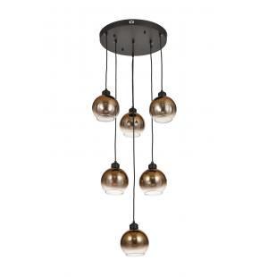 Avizemoda Side 6 lı Kahve Camlı Salon Oturma Odası Modern Sarkıt Avize - (Siyah Kasa)