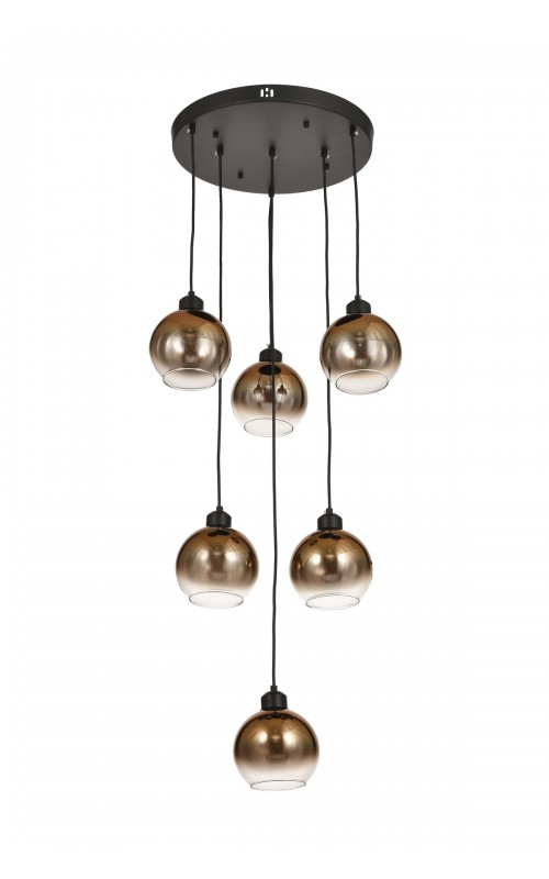 Avizemoda Side 6 lı Kahve Camlı Salon Oturma Odası Modern Sarkıt Avize - (Siyah Kasa)