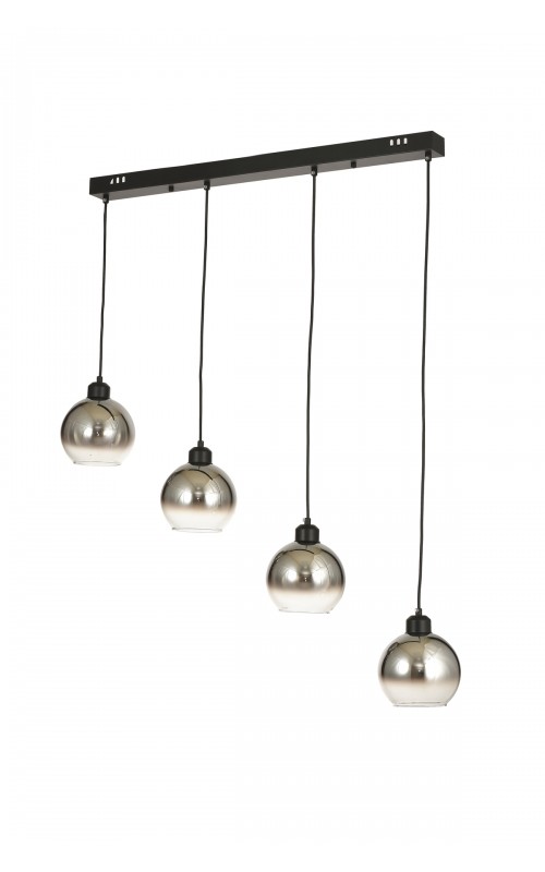 Avizemoda Side 4 lü Yemek Masası Üstü Krom Camlı Modern Sarkıt Avize - (Siyah Kasa)