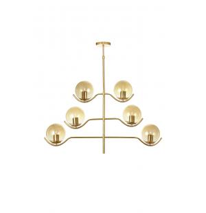 Avizemoda Ranya 6 lı Bal Camlı Salon Oturma Odası Modern Kollu Avize - (Gold Kaplama)