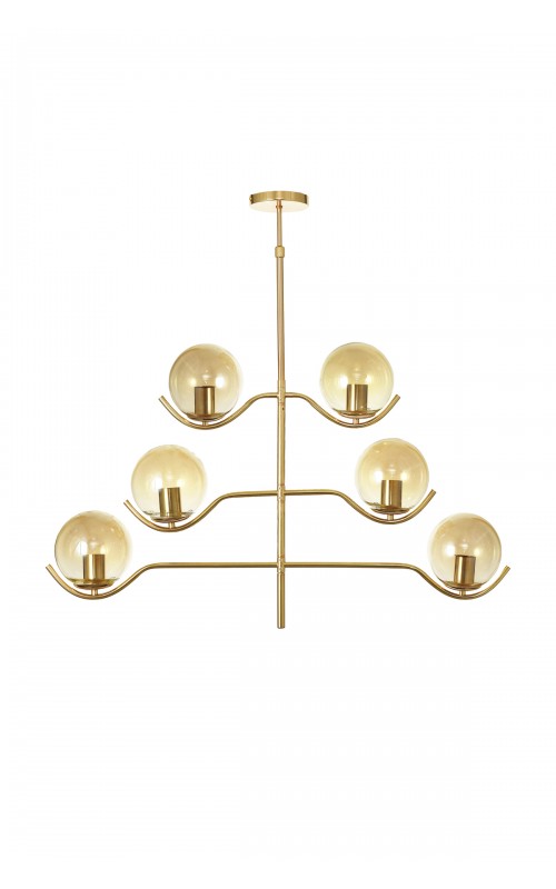 Avizemoda Ranya 6 lı Bal Camlı Salon Oturma Odası Modern Kollu Avize - (Gold Kaplama)