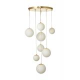 Avizemoda Pigaro 8 li Beyaz Renk Camlı Salon Oturma Odası Modern Sarkıt Avize - (Gold Kaplama)