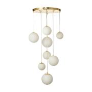 Avizemoda Pigaro 8 li Beyaz Renk Camlı Salon Oturma Odası Modern Sarkıt Avize - (Gold Kaplama)