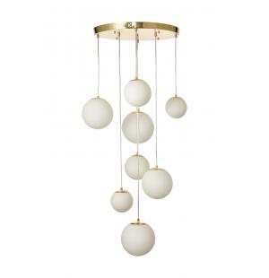 Avizemoda Pigaro 8 li Beyaz Renk Camlı Salon Oturma Odası Modern Sarkıt Avize - (Gold Kaplama)