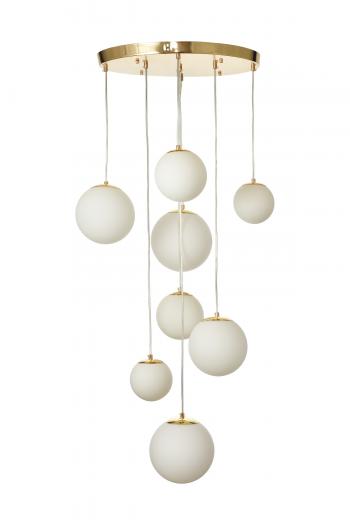 Avizemoda Pigaro 8 li Beyaz Renk Camlı Salon Oturma Odası Modern Sarkıt Avize - (Gold Kaplama)