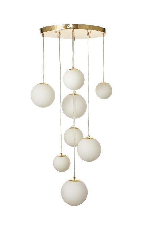 Avizemoda Pigaro 8 li Beyaz Renk Camlı Salon Oturma Odası Modern Sarkıt Avize - (Gold Kaplama)