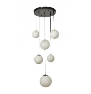 Avizemoda Pigaro 6 lı Beyaz Renk Camlı Salon Oturma Odası Modern Sarkıt Avize - (Siyah Kasa)