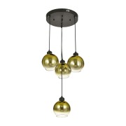 Avizemoda Side 4 lü Gold Camlı Salon Oturma Odası Modern Sarkıt Avize - (Siyah Kasa)