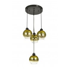 Avizemoda Side 4 lü Gold Camlı Salon Oturma Odası Modern Sarkıt Avize - (Siyah Kasa)