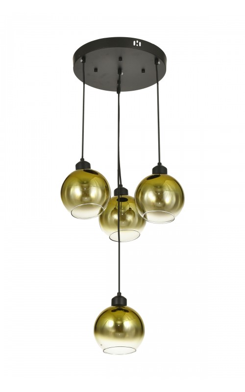 Avizemoda Side 4 lü Gold Camlı Salon Oturma Odası Modern Sarkıt Avize - (Siyah Kasa)