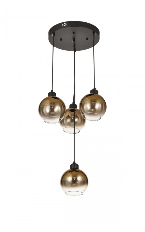 Avizemoda Side 4 lü Kahve Camlı Salon Oturma Odası Modern Sarkıt Avize - (Siyah Kasa)