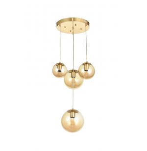 Avizemoda Pigaro 4 lü Bal Renk Camlı Salon Oturma Odası Modern Sarkıt Avize - (Gold Kaplama)