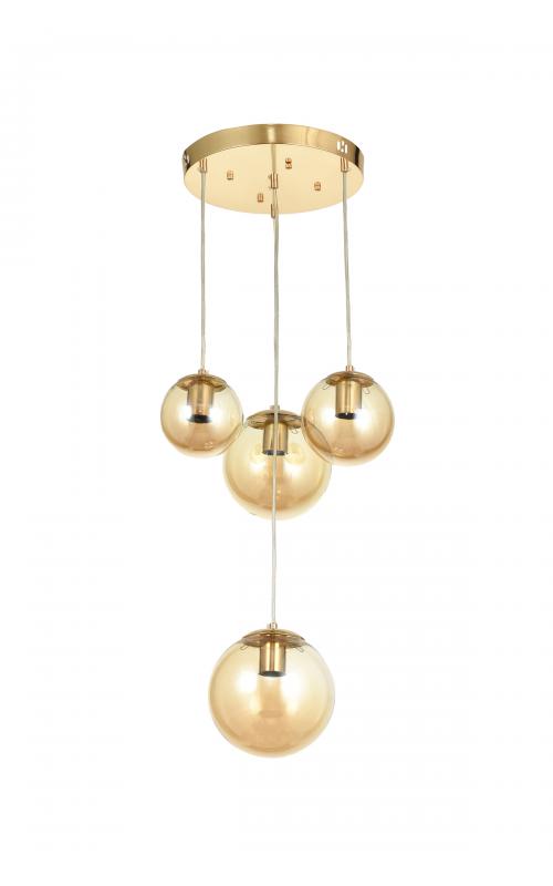 Avizemoda Pigaro 4 lü Bal Renk Camlı Salon Oturma Odası Modern Sarkıt Avize - (Gold Kaplama)