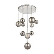 Avizemoda Pigaro 10 lu Füme Renk Camlı Salon Oturma Odası Modern Sarkıt Avize - (Krom Kaplama)