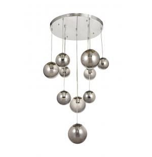 Avizemoda Pigaro 10 lu Füme Renk Camlı Salon Oturma Odası Modern Sarkıt Avize - (Krom Kaplama)