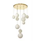 Avizemoda Pigaro 10 lu Beyaz Renk Camlı Salon Oturma Odası Modern Sarkıt Avize - (Gold Kaplama)