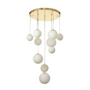 Avizemoda Pigaro 10 lu Beyaz Renk Camlı Salon Oturma Odası Modern Sarkıt Avize - (Gold Kaplama)