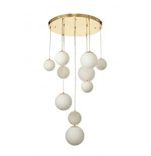 Avizemoda Pigaro 10 lu Beyaz Renk Camlı Salon Oturma Odası Modern Sarkıt Avize - (Gold Kaplama)