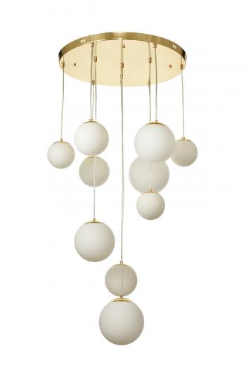 Avizemoda Pigaro 10 lu Beyaz Renk Camlı Salon Oturma Odası Modern Sarkıt Avize - (Gold Kaplama)