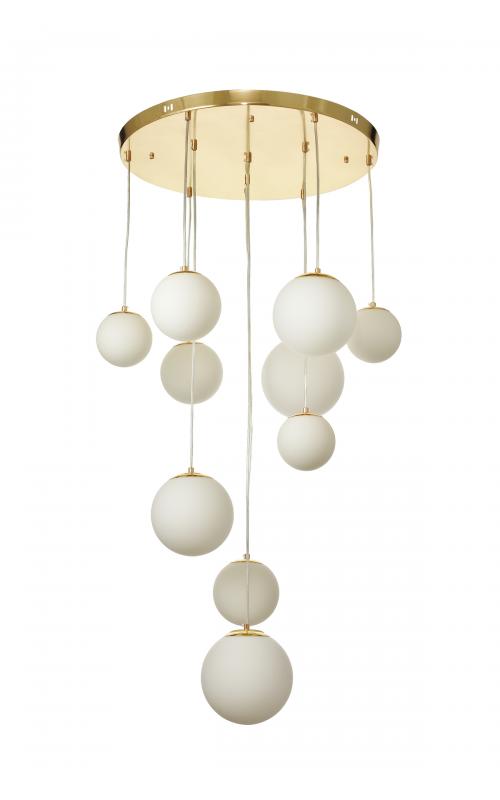 Avizemoda Pigaro 10 lu Beyaz Renk Camlı Salon Oturma Odası Modern Sarkıt Avize - (Gold Kaplama)